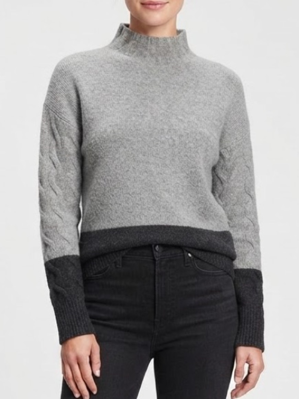 Bartolini Made in Italy Gray Colorblock Mock Neck Wool Cashmere Sweater Size L
